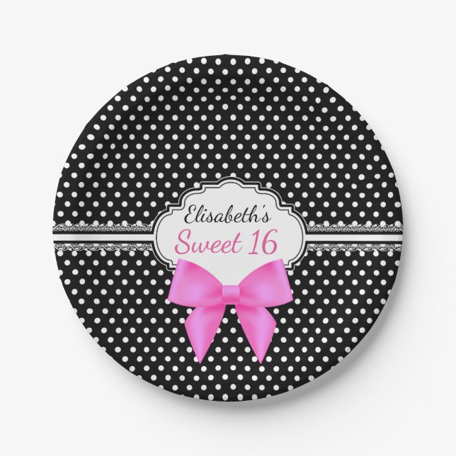 Prato De Papel Aniversário branco preto retro da menina do doce (Frente)