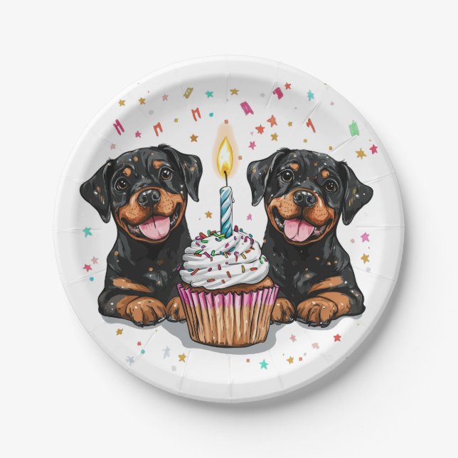 Prato De Papel Aniversário Cães Rottweiler (Frente)