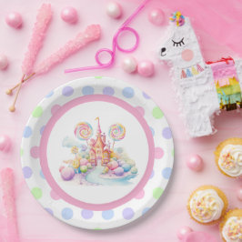 Prato De Papel Aniversário Caprichoso de Candyland em Aquarela Pa