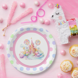 Prato De Papel Aniversário Caprichoso de Candyland em Aquarela Pa