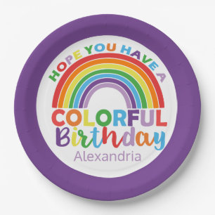 Prato De Papel Aniversário Colorido Arco-Íris Personalizado Men