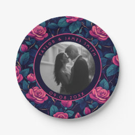 Prato De Papel Aniversário Colorido de Rosa para Casal