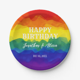 Prato De Papel Aniversário Colorido do Arco-Íris Irmão