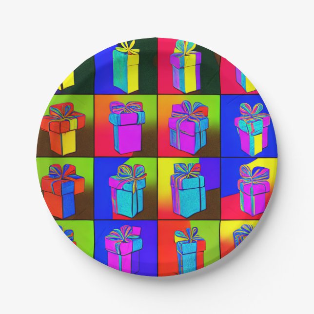 Prato De Papel Aniversário com Design de presente (Frente)