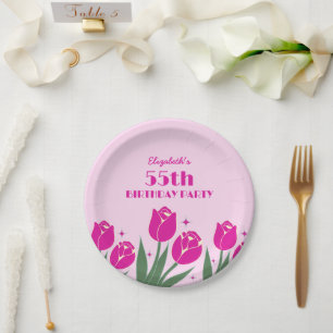 Prato De Papel Aniversário cor-de-rosa-rosa-rosa-retrô Elegante