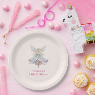 Prato De Papel Aniversário Cores Pastéis Fada Anjo Mágico