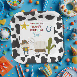 Prato De Papel Aniversário Cowboy com Impressão de Vaca Fofa