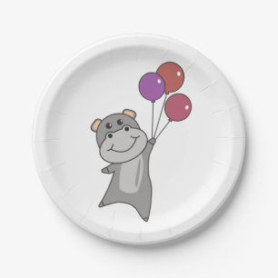 Prato De Papel Aniversário, Cute Santuário Hippo para Crianças Fe