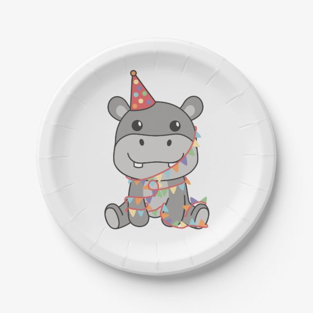 Prato De Papel Aniversário, Cute Santuário Hippo para Crianças Fe (Frente)