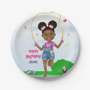 Prato De Papel Aniversário da African American Girl Jump Rope