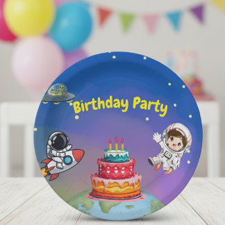 Prato De Papel Aniversário da Aventura Espacial