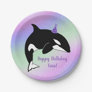 Prato De Papel Aniversário da Baleia Assassina Orca Personalizad