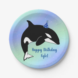 Prato De Papel Aniversário da Baleia Assassina Orca Personalizad