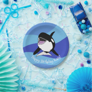 Prato De Papel Aniversário da Baleia Assassina Orca Personalizada