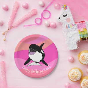 Prato De Papel Aniversário da Baleia Assassina Orca Personalizada