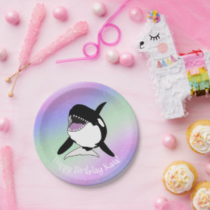 Prato De Papel Aniversário da Baleia Assassina Orca Personalizada