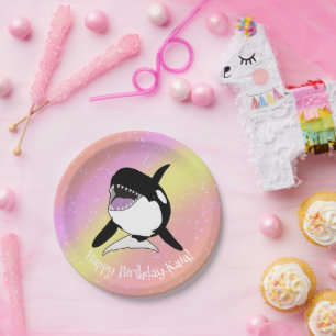 Prato De Papel Aniversário da Baleia Assassina Orca Personalizada