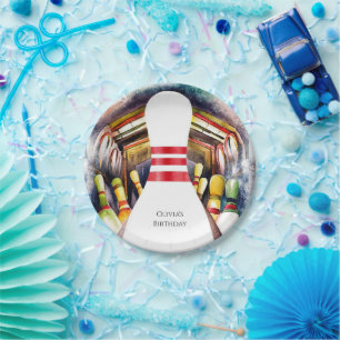 Prato De Papel Aniversário da Boliche Personalizada de Aquarela E