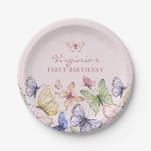 Prato De Papel Aniversário da Borboleta Rosa
