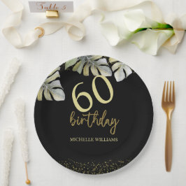 Prato De Papel Aniversário da Caligrafia de Palma Dourada Elegant