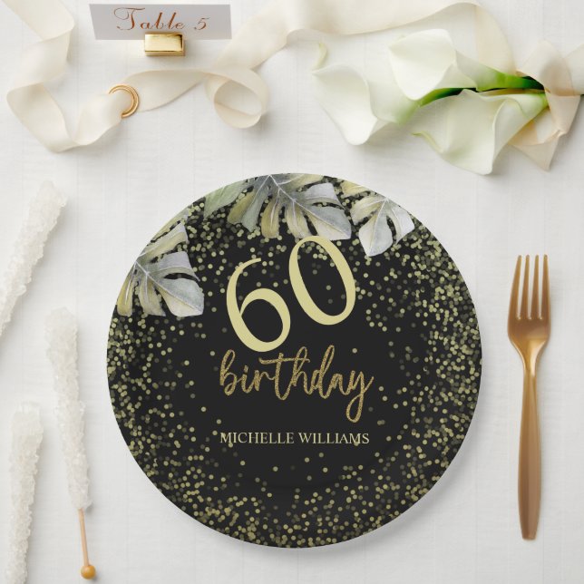 Prato De Papel Aniversário da Caligrafia de Palma Dourada Elegant (Casamento)