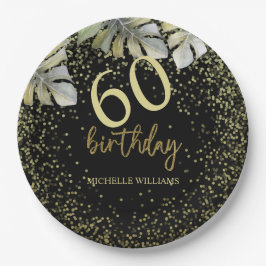 Prato De Papel Aniversário da Caligrafia de Palma Dourada Elegant