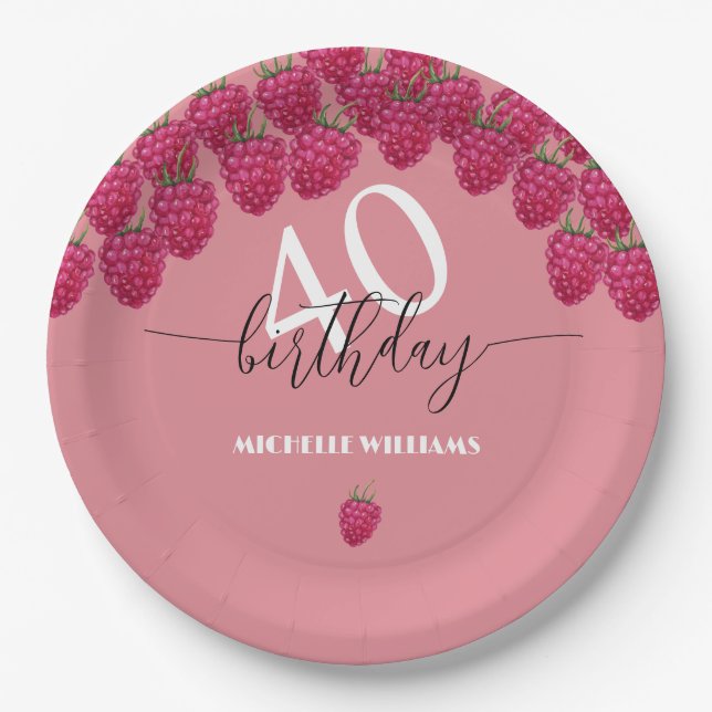 Prato De Papel Aniversário da Caligrafia por Aquarela Rosa (Frente)