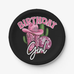 Prato De Papel Aniversário da Cowgirl Rosa com Estilo Western Gla