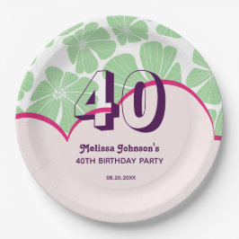 Prato De Papel Aniversário da Flor abstrato Retro Verde