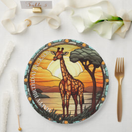 Prato De Papel Aniversário da Girafa Africana