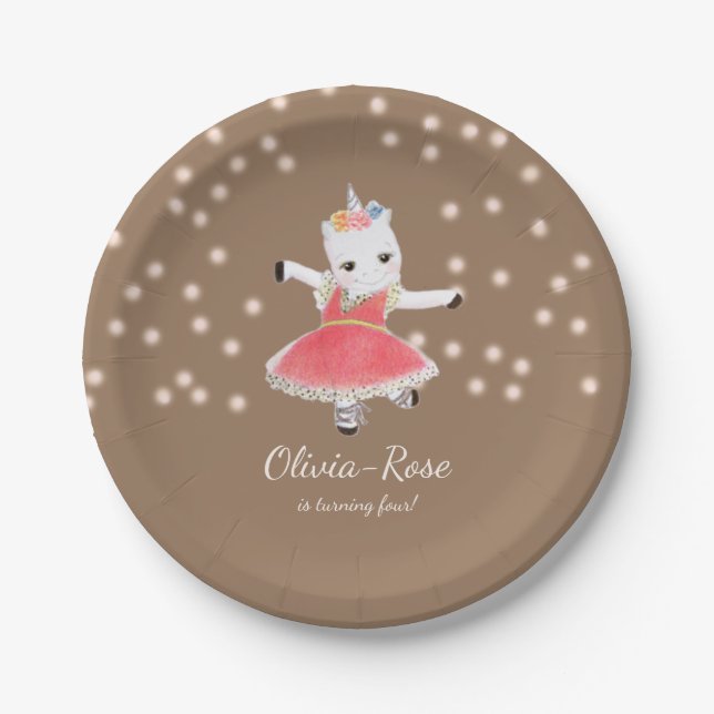 Prato De Papel Aniversário da Magic Pink Unicorn Ballerina (Frente)