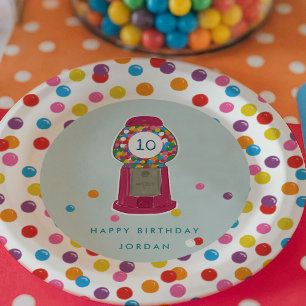 Prato De Papel Aniversário da pastilha de bolha branca cor-de-ros