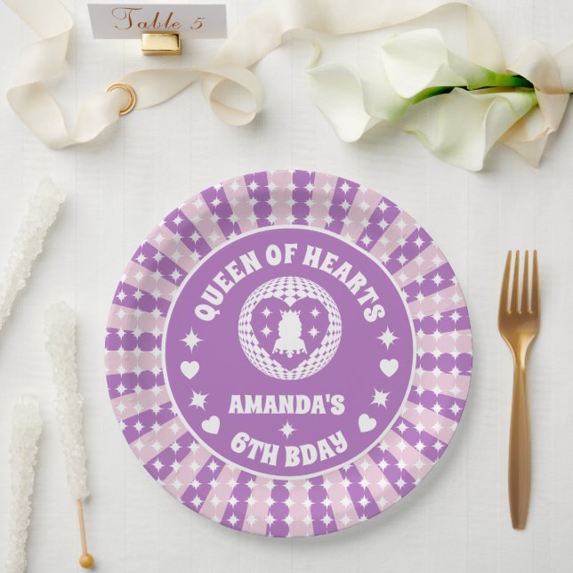 Prato De Papel Aniversário da Rainha Roxa dos Corações (Casamento)