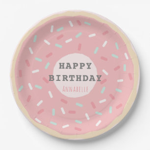 Prato De Papel Aniversário da Rosquinha Rosa