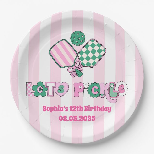 Prato De Papel Aniversário das Meninas de Pickleball (Frente)