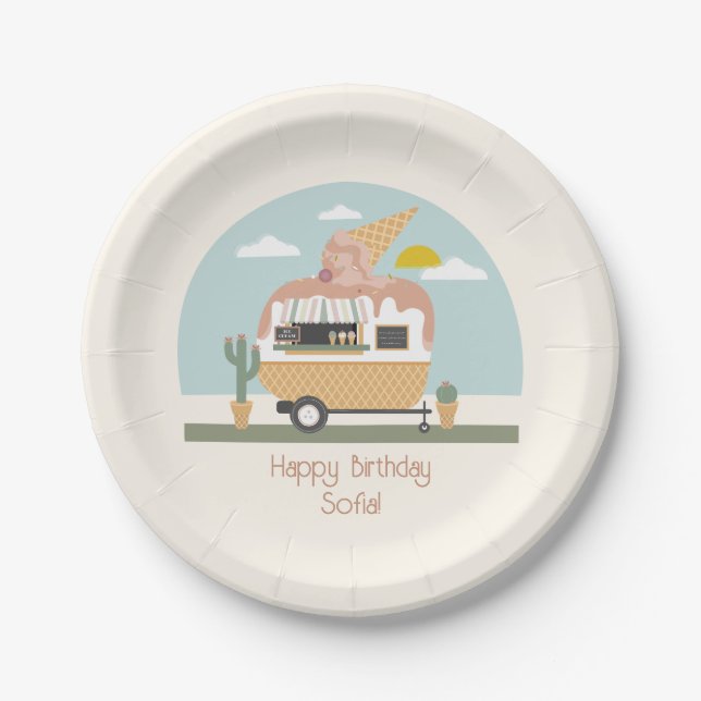 Prato De Papel Aniversário das Meninas dos Campos de Caminhão de  (Frente)