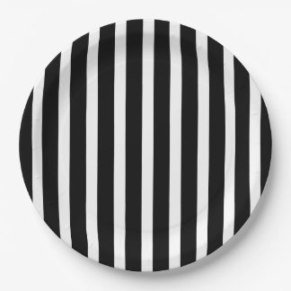 Prato De Papel Aniversário das Stripes Brancas e Negra Gótica