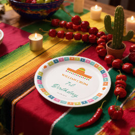 Prato De Papel Aniversário de 1º Ano do Cactus da Festa Mexicana