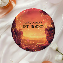 Prato De Papel Aniversário de 1 ano do Cowboy Rodeio Rústico