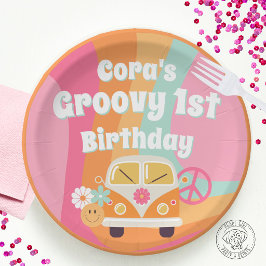 Prato De Papel Aniversário de 1 ano Groovy