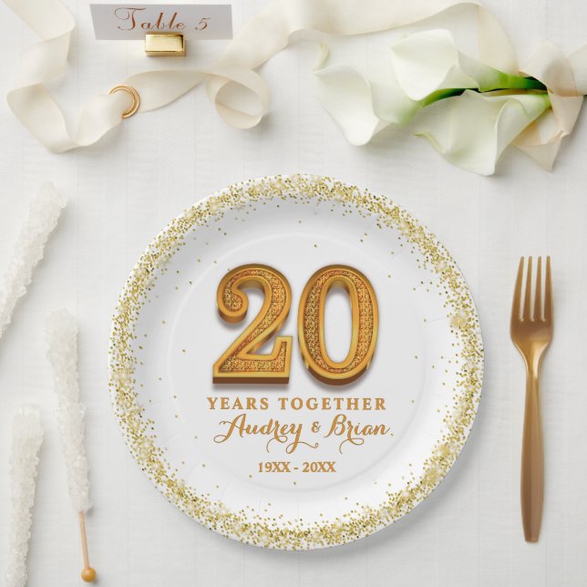 Prato De Papel Aniversário de 20 Personalizado (Casamento)