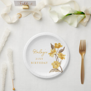 Prato De Papel Aniversário de 21 anos Amarelo Simples Elegante Ch