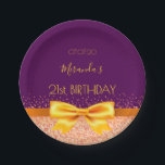 Prato De Papel aniversário de 21 anos dourado 21 anos glam púrpur<br><div class="desc">Uma placa de papel para uma festa de aniversário de 21 anos.  Um fundo roxo feminino elegante com um confete de ouro rosa. O texto: O nome é escrito em um com um script de estilo escrito à mão com ouro. Modelo de nome,  21 anos e data.</div>