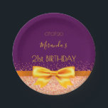 Prato De Papel aniversário de 21 anos dourado 21 anos glam púrpur<br><div class="desc">Uma placa de papel para uma festa de aniversário de 21 anos.  Um fundo roxo feminino elegante com um confete de ouro rosa. O texto: O nome é escrito em um com um script de estilo escrito à mão com ouro. Modelo de nome,  21 anos e data.</div>