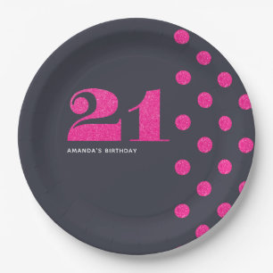 Prato De Papel aniversário de 21 anos Party Hot-Pink glitter per