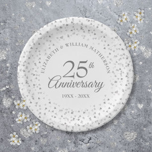 Prato De Papel Aniversário de 25 anos de Casamento Confetes de Co
