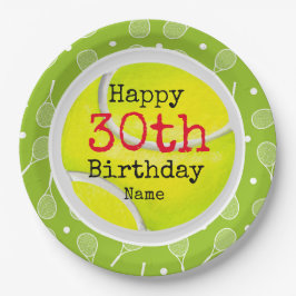 Prato De Papel aniversário de 30 anos de tênis com esfera tênis e