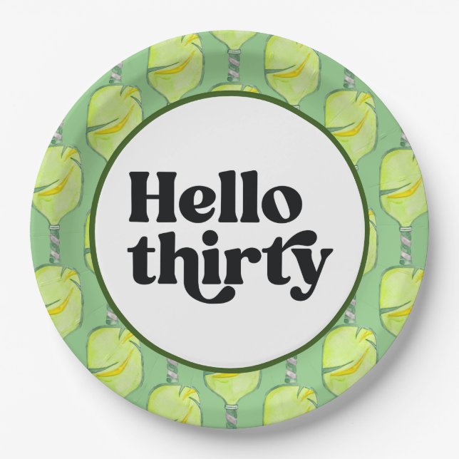 Prato De Papel Aniversário de 30 anos do Pickleball Party com Cer (Frente)