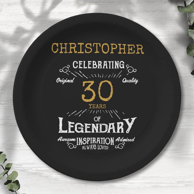 Prato De Papel aniversário de 30 anos Legendário Retro Dourado Pr (For those celebrating their 30th birthday we have the ideal birthday party plates)