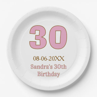 Prato De Papel aniversário de 30 anos nome data simples mi rosa n